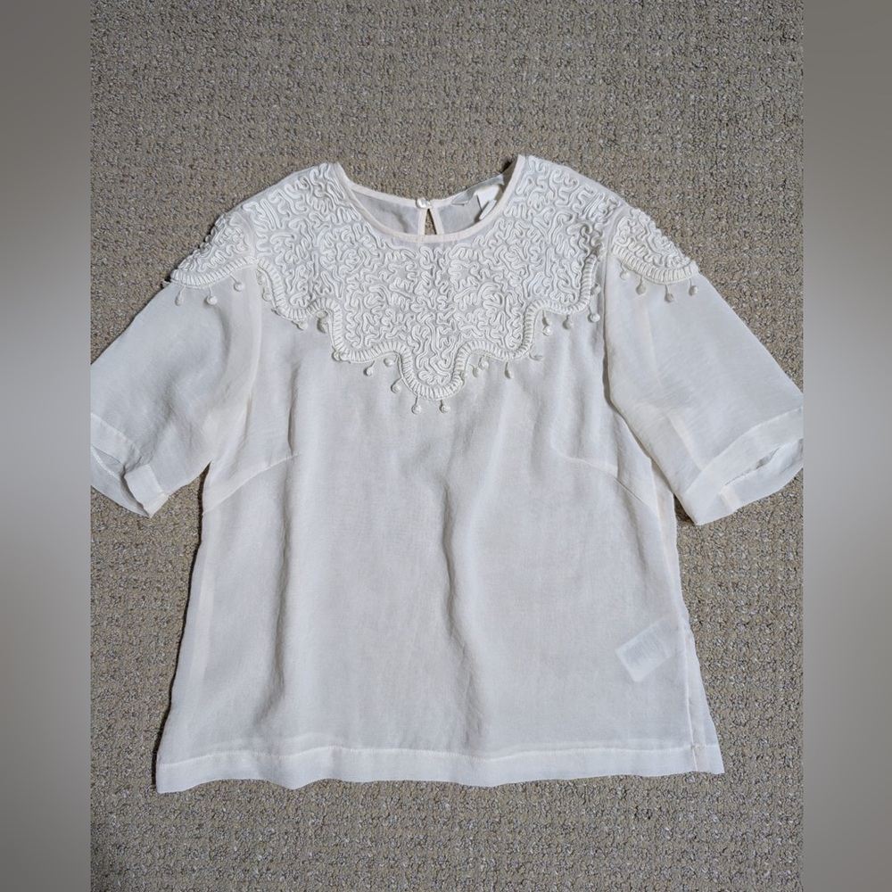 H&M Cream sheer shirt with embroidery
